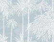 Palm Grove wallpaper in Hampton Blue featuring white palm tree silhouettes