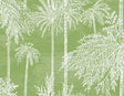 Palm Grove wallpaper in Summer Fern green with white palm trees and fronds in a coastal botanical layout.