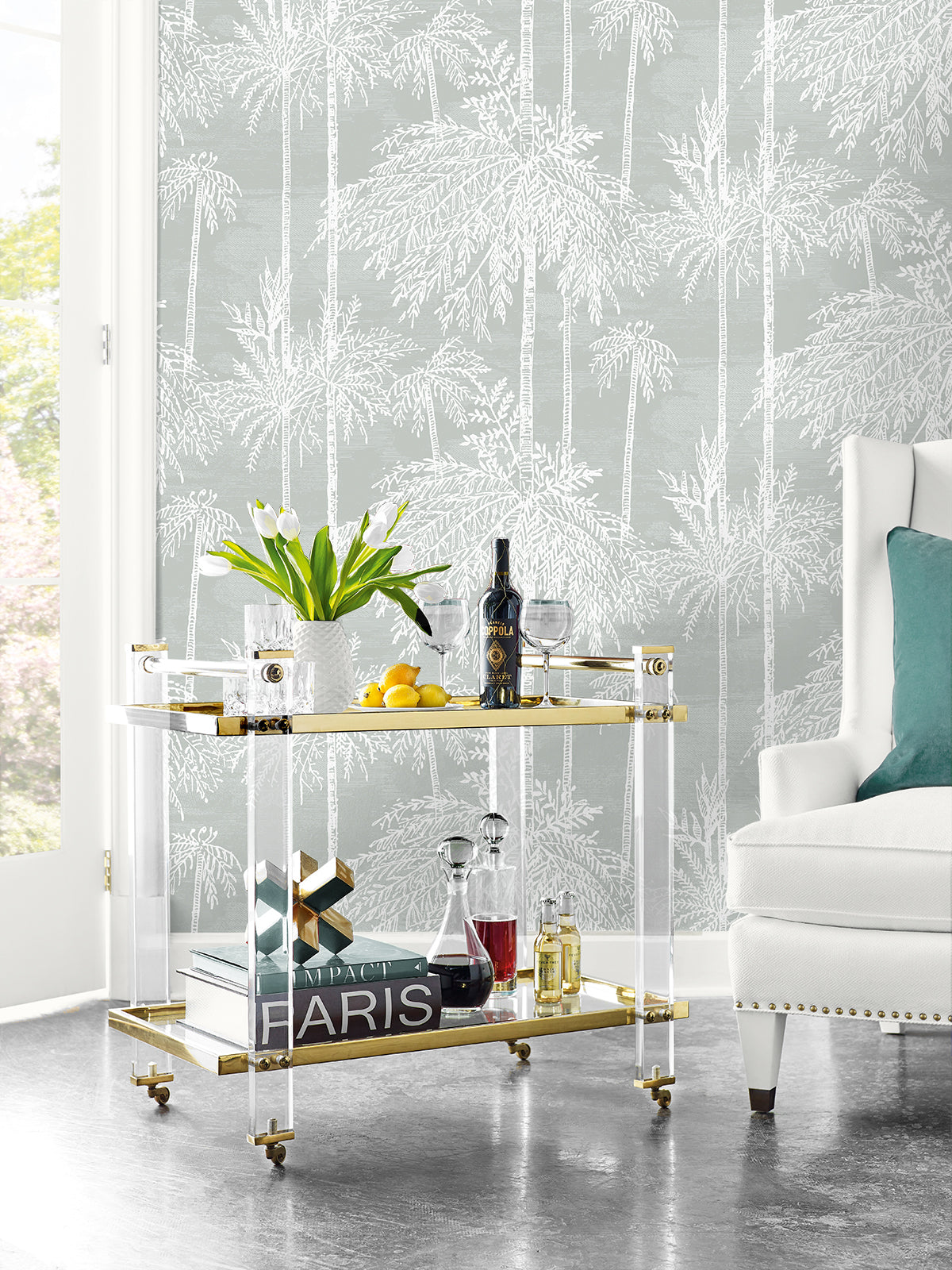 Palm Grove Misty by Coastal Haven Botanical Palm Wallpaper – Lillian August LN40208