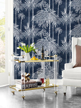 Palm Grove Midnight Sky by Coastal Haven Type II Vinyl Botanical Sidewall Wallpaper – Lillian August LN40212 -Sample
