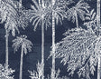 Palm Grove wallpaper in Midnight Sky blue with white palm trees