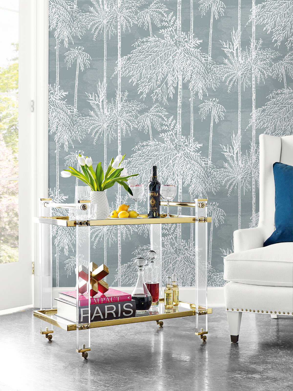 Palm Grove Bluestone by Coastal Haven Botanical Palm Wallpaper – Lillian August LN40218