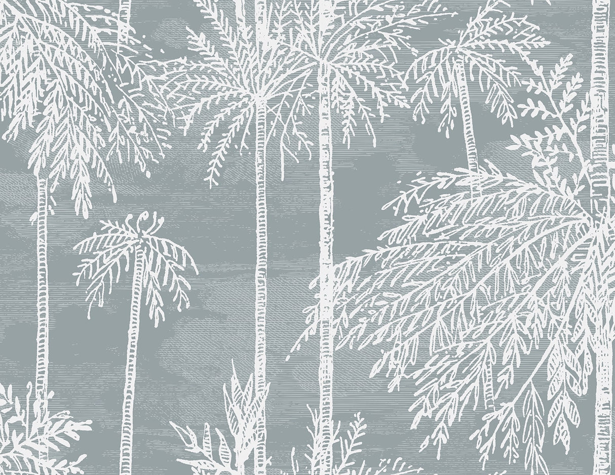 Palm Grove Bluestone botanical palm tree wallpaper in matte finish by Lillian August