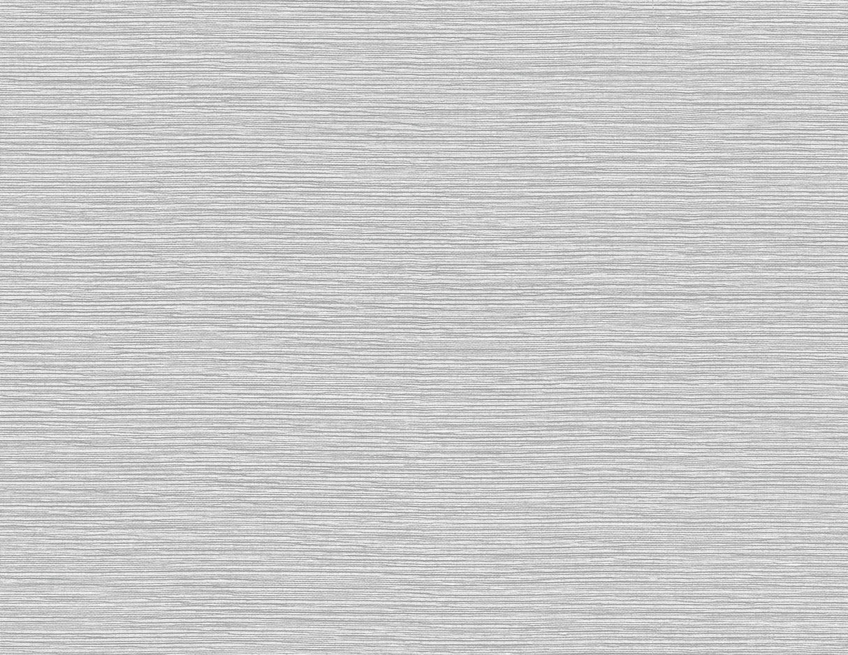Light grey faux sisal/grasscloth textured wallpaper with fine horizontal striations