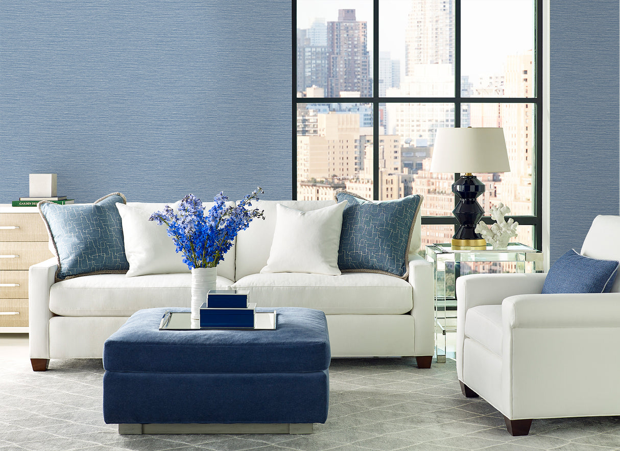 Tiger Island Faux Sisal Riviera Blue by Coastal Haven Faux Sisal Wallpaper – Lillian August LN40422