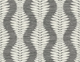 Carina Leaf Ogee charcoal botanical ogee vinyl wallpaper with white leaf motifs