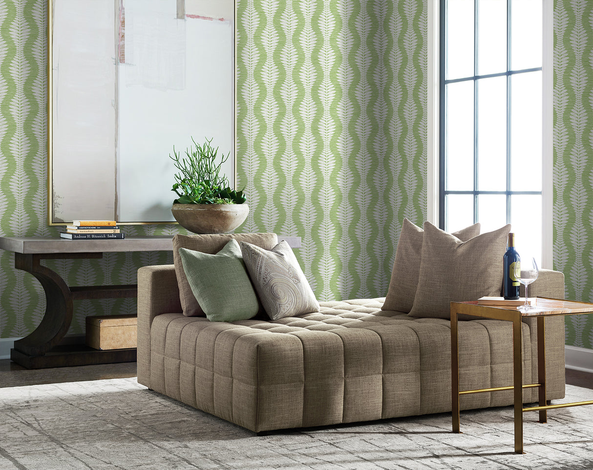 Carina Leaf Ogee Greenery by Coastal Haven Botanical Wallpaper – Lillian August LN40504