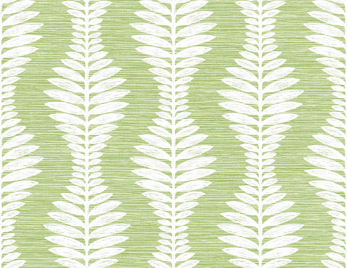 Green and white ogee leaf botanical wallpaper pattern