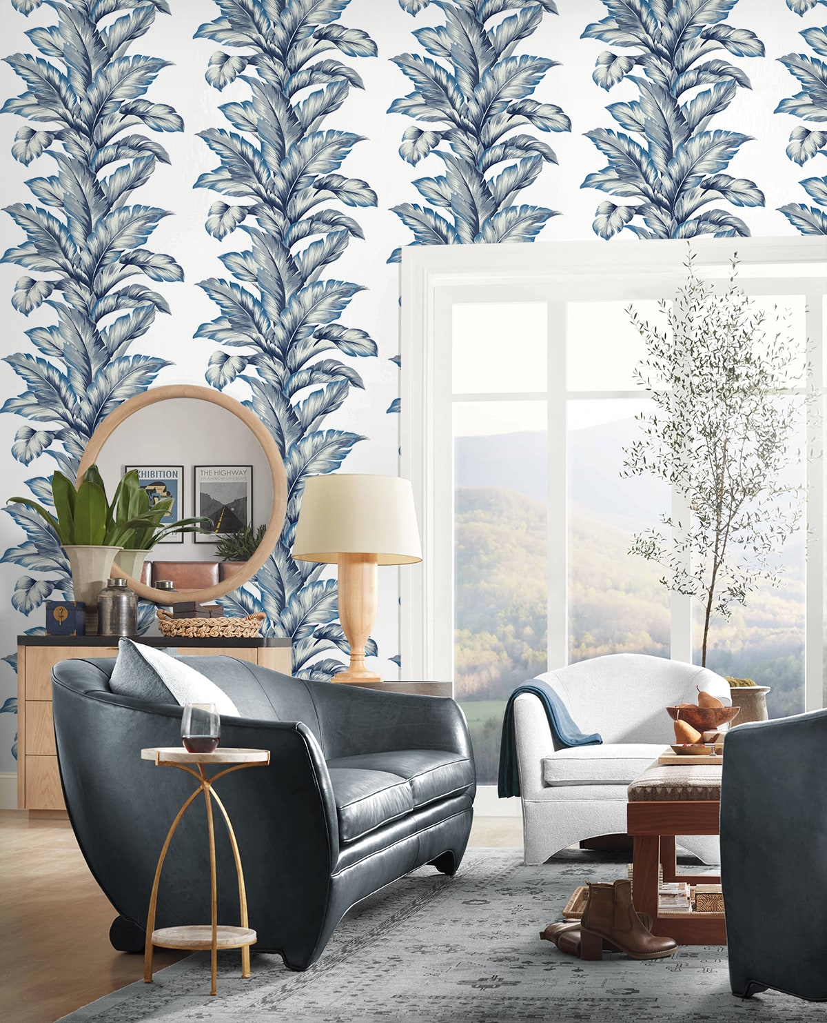 Banana Springs Coastal Blue by Coastal Haven Botanical Wallpaper – Lillian August LN40612