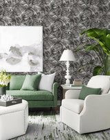 Cordelia Tossed Palms Onyx by Coastal Haven Botanical Palm Wallpaper – Lillian August LN40700