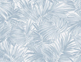 Cordelia Tossed Palms wallpaper in Blue Shale with a matte finish and tossed palm frond design