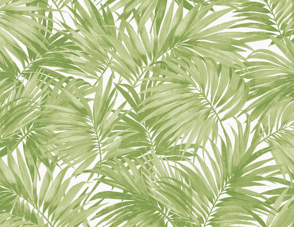 Spring green tossed palm frond botanical wallpaper pattern