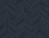 Keone Bay Chevron wallpaper in Nightfall blue with wood-grain herringbone pattern