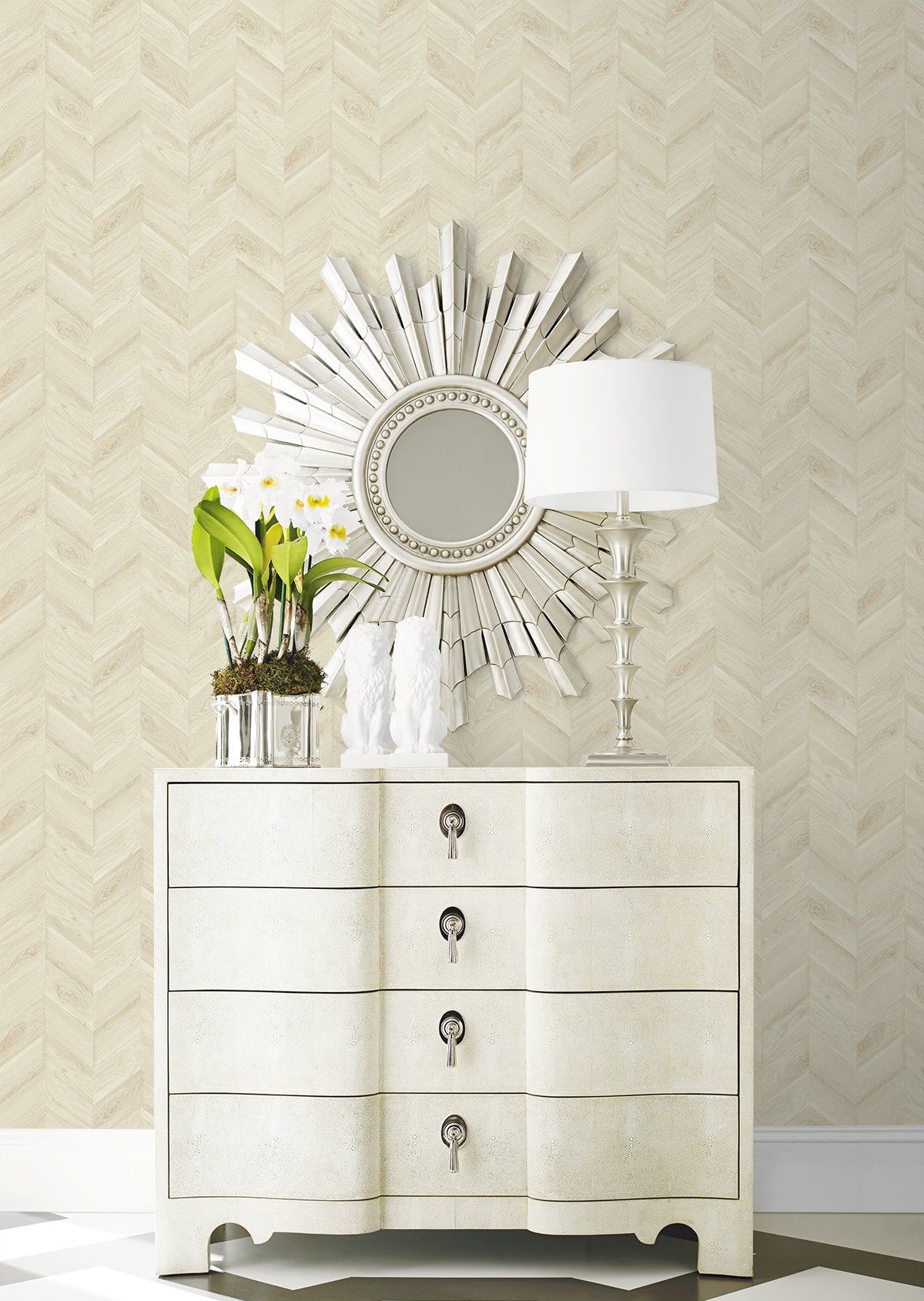 Keone Bay Chevron Oat by Coastal Haven Wood Chevron Wallpaper – Lillian August LN40803