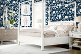 Kauai Bird Toile Denim Blue by Lillian August Traditional Bird Toile Wallpaper – Lillian August LN40902