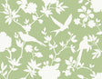 Kauai Bird Toile wallpaper in Seacrest Green with white bird and floral silhouettes