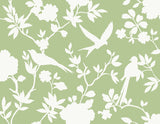 Kauai Bird Toile wallpaper in Seacrest Green with white bird and floral silhouettes