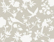 Argos Grey Kauai Bird Toile wallpaper with white birds and floral vines on a soft grey background