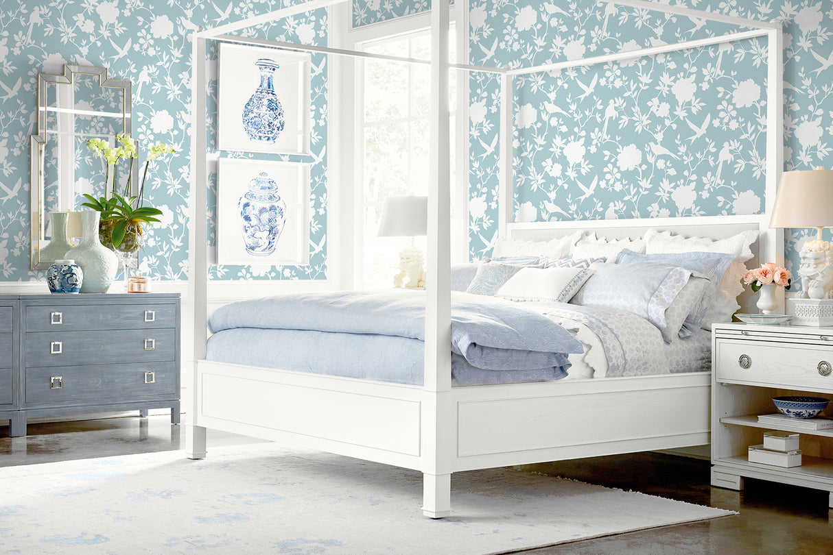 Kauai Bird Toile Hampton Blue by Coastal Haven Bird Toile Wallpaper – Lillian August LN40912