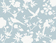 Kauai Bird Toile wallpaper in Hampton Blue with white birds and floral branches