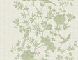 Aloha Bird Trail wallpaper in Green Ivy with a traditional toile design featuring birds and florals on a linen-look ground.