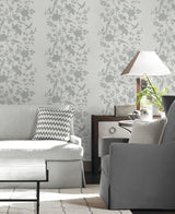 Aloha Bird Trail Heather Grey by Coastal Haven Traditional Toile Wallpaper – Lillian August LN41008