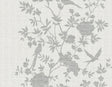 Aloha Bird Trail wallpaper in Heather Grey with toile-style birds and floral vines