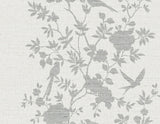 Aloha Bird Trail wallpaper in Heather Grey with toile-style birds and floral vines