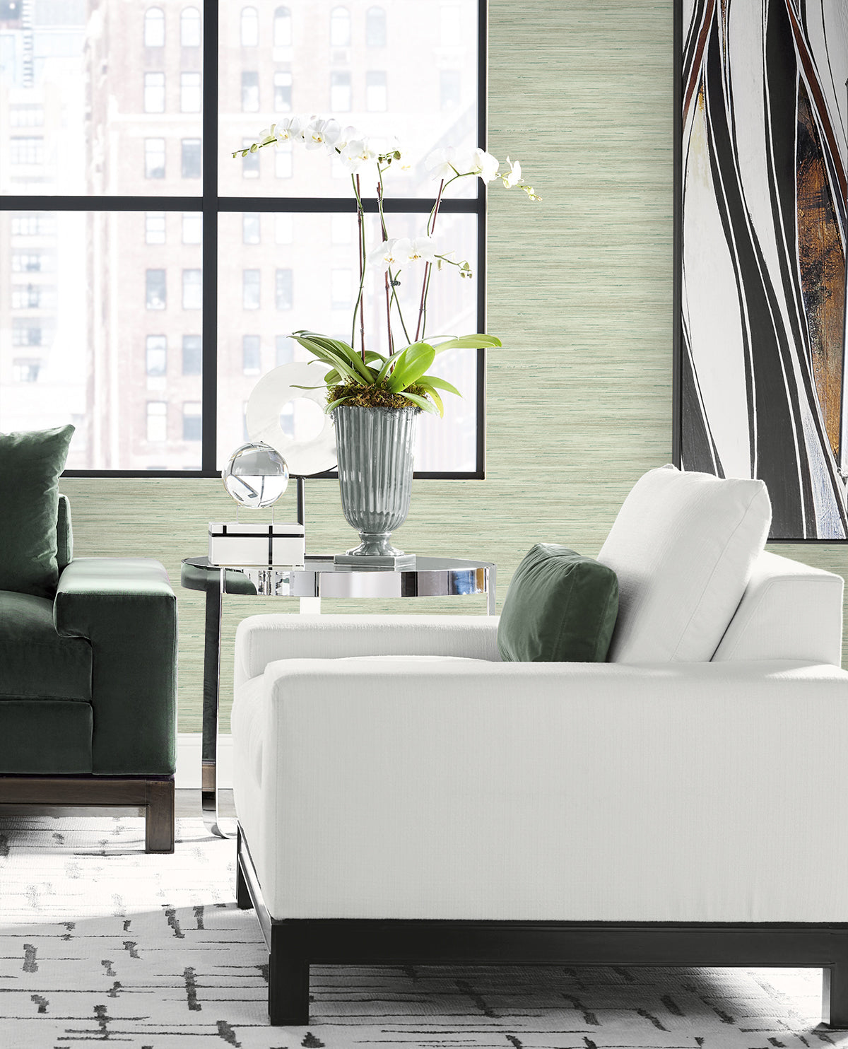 Loe Sanctuary Stria Seaglass by Coastal Haven Faux Grasscloth Vinyl Wallpaper – Lillian August LN41104