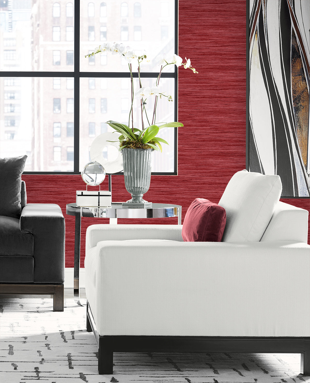 Sanctuary Stria Berry by Coastal Haven Faux Grasscloth Vinyl Wallpaper – Lillian August LN41111