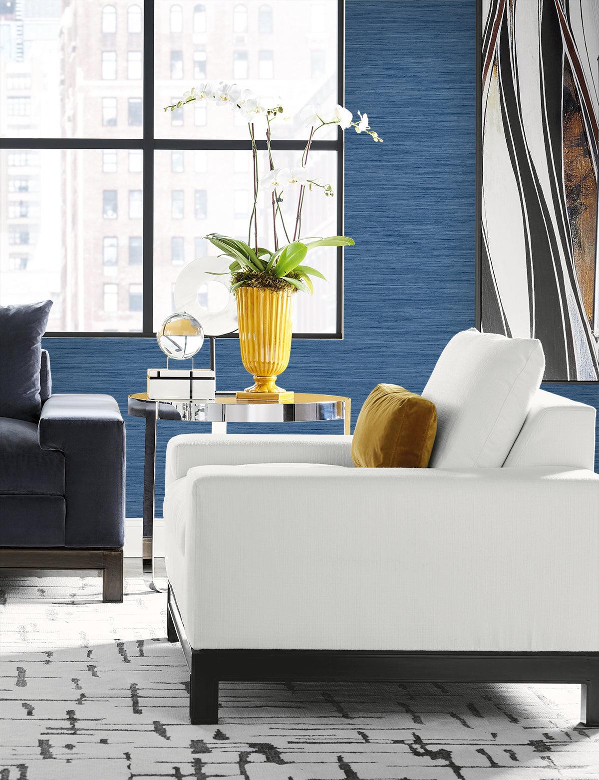Sanctuary Stria Aegean by Coastal Haven Faux Grasscloth Vinyl Wallpaper – Lillian August LN41112-Sample