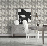 Luna Retreat Greek Key Charcoal by Coastal Haven Geometric Vinyl Wallpaper – Lillian August LN41200