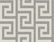 Charcoal and off-white Greek key geometric wallpaper with a woven texture look.