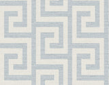 Skylight blue and off-white Greek key geometric wallpaper with a matte finish