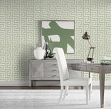 Luna Retreat Greek Key Green Ivy by Coastal Haven Geometric Vinyl Wallpaper – Lillian August LN41204