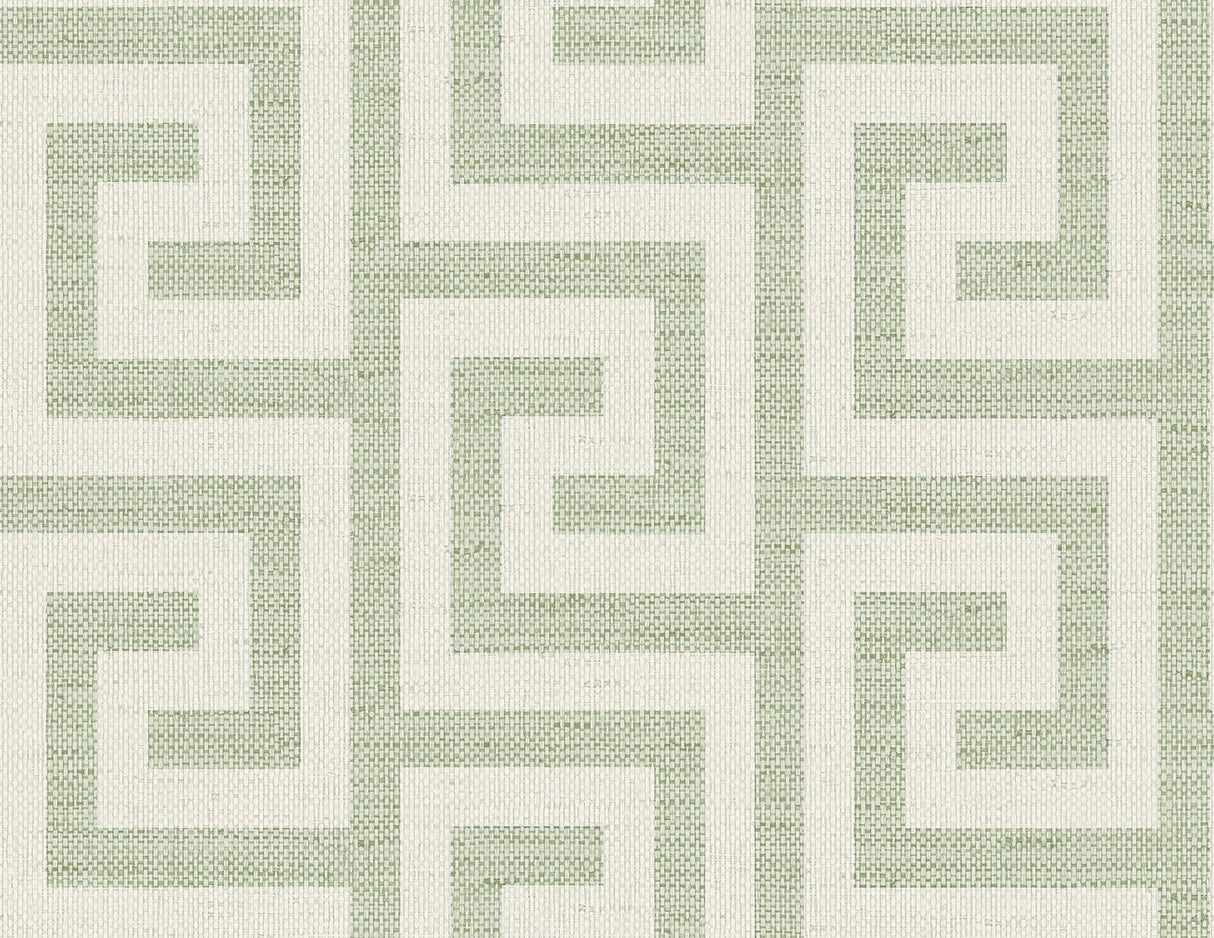 Luna Retreat Greek Key wallpaper in Green Ivy by Lillian August (LN41204)