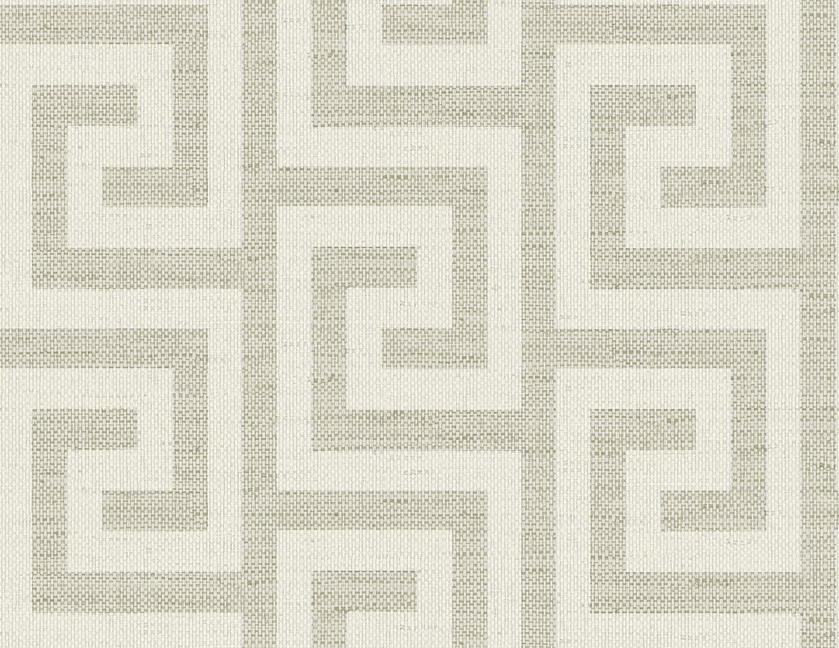Luna Retreat Greek Key wallpaper in Pavestone grey with a matte finish and geometric Greek key pattern.