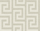 Luna Retreat Greek Key wallpaper in Pavestone grey with a matte finish and geometric Greek key pattern.