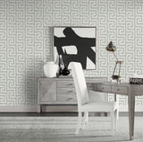 Luna Retreat Greek Key Pewter by Coastal Haven Geometric Greek Key Wallpaper – Lillian August LN41208