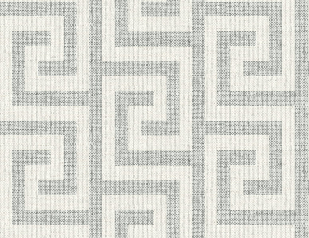 Luna Retreat Greek Key wallpaper in Pewter with a woven-look geometric Greek key pattern.