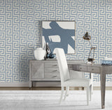 Luna Retreat Greek Key Blue Lake by Coastal Haven Geometric Vinyl Wallpaper – Lillian August LN41212