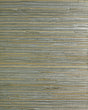 Metallic grasscloth wallpaper with horizontal natural jute texture in green stone and silver tones.