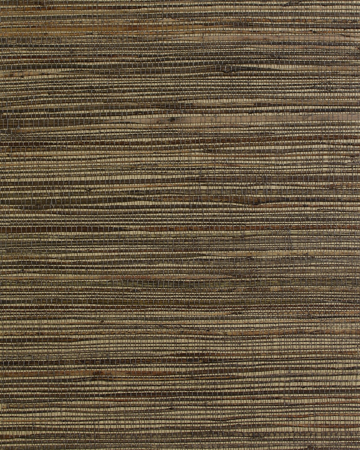 Natural raw jute grasscloth wallpaper in layered brown and taupe tones with horizontal texture.