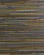 Black and tan woven grasscloth texture wallpaper with horizontal stripe pattern