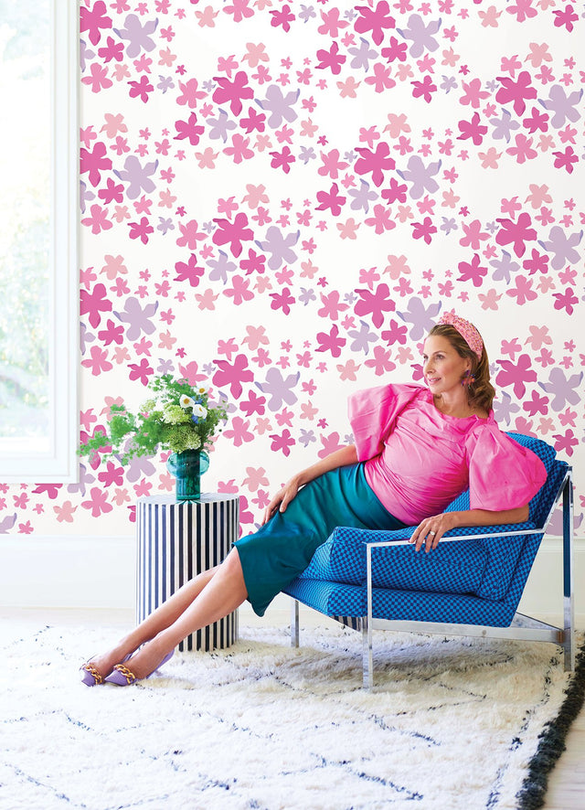 Lele Lillies Pink Peel & Stick Wallpaper with Eclectic Floral Pattern - Brewster LSS4951