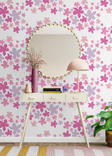 Lele Lillies Pink Peel & Stick Wallpaper with Eclectic Floral Pattern - Brewster LSS4951