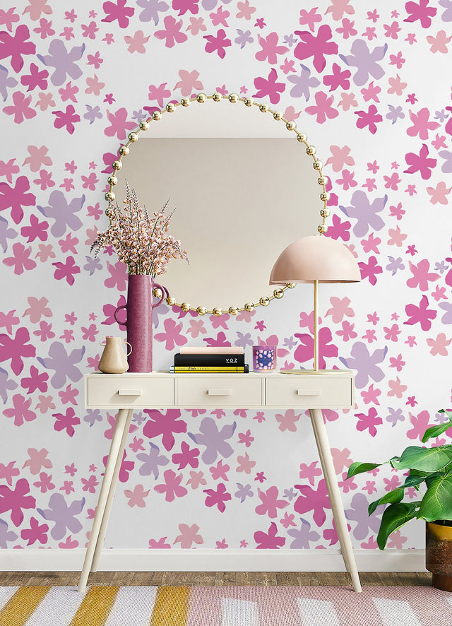 Lele Lillies Pink Peel & Stick Wallpaper with Eclectic Floral Pattern - Brewster LSS4951