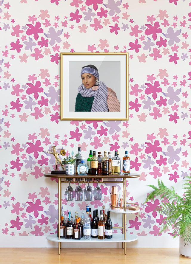 Lele Lillies Pink Peel & Stick Wallpaper with Eclectic Floral Pattern - Brewster LSS4951