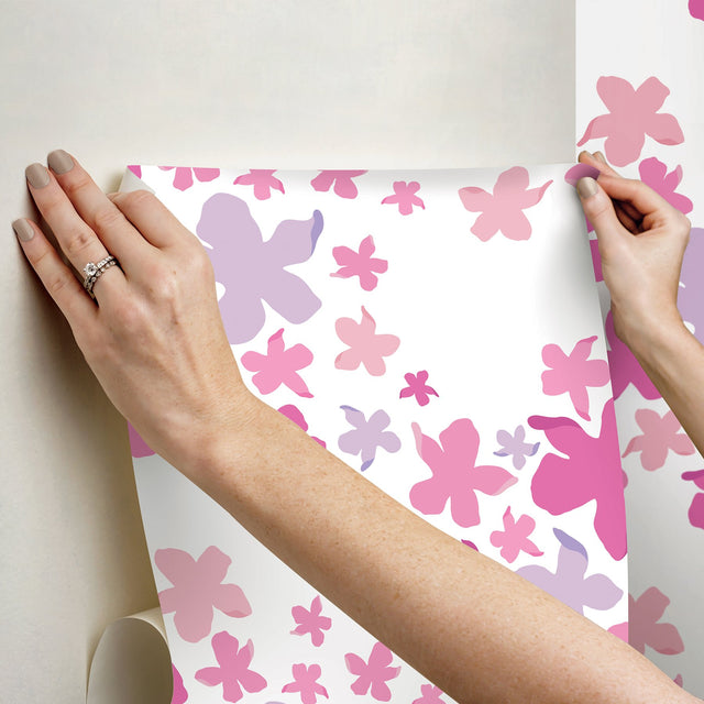Lele Lillies Pink Peel & Stick Wallpaper with Eclectic Floral Pattern - Brewster LSS4951