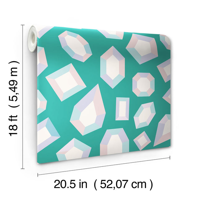 Lele Gems Teal Peel & Stick Wallpaper with Graphic Novelty Gem Motif - LSS4952